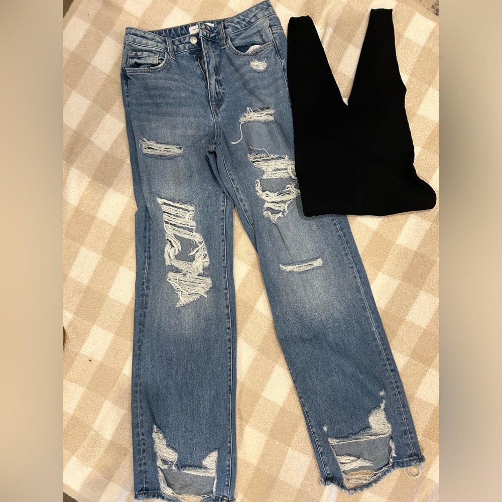 Flying Monkey Blue Distressed Flare Jeans